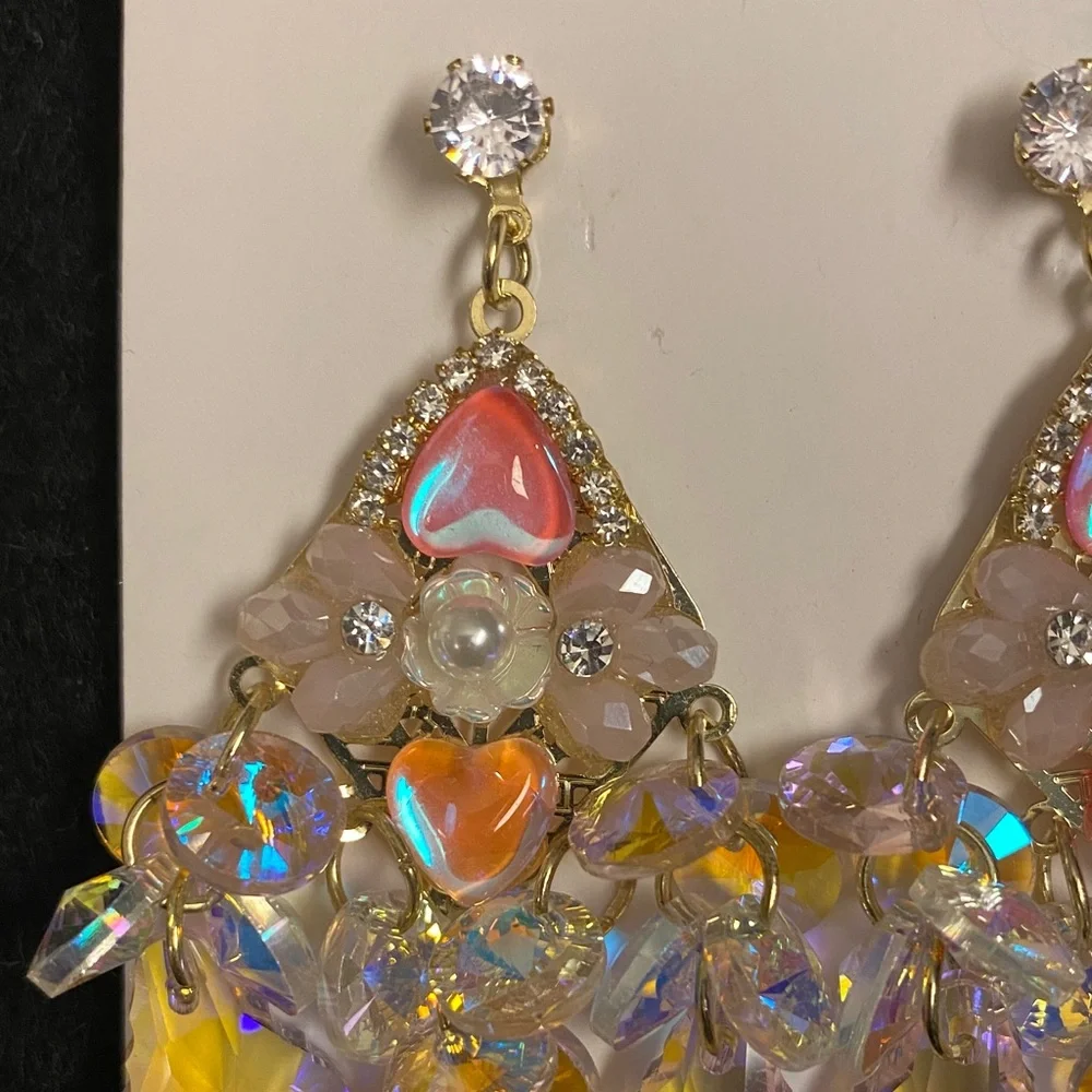 Crystal Fairy Core Pink Earrings with Gold Tone Accents